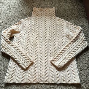 Eileen Fisher Cream Cable Knit Turtleneck Sweater